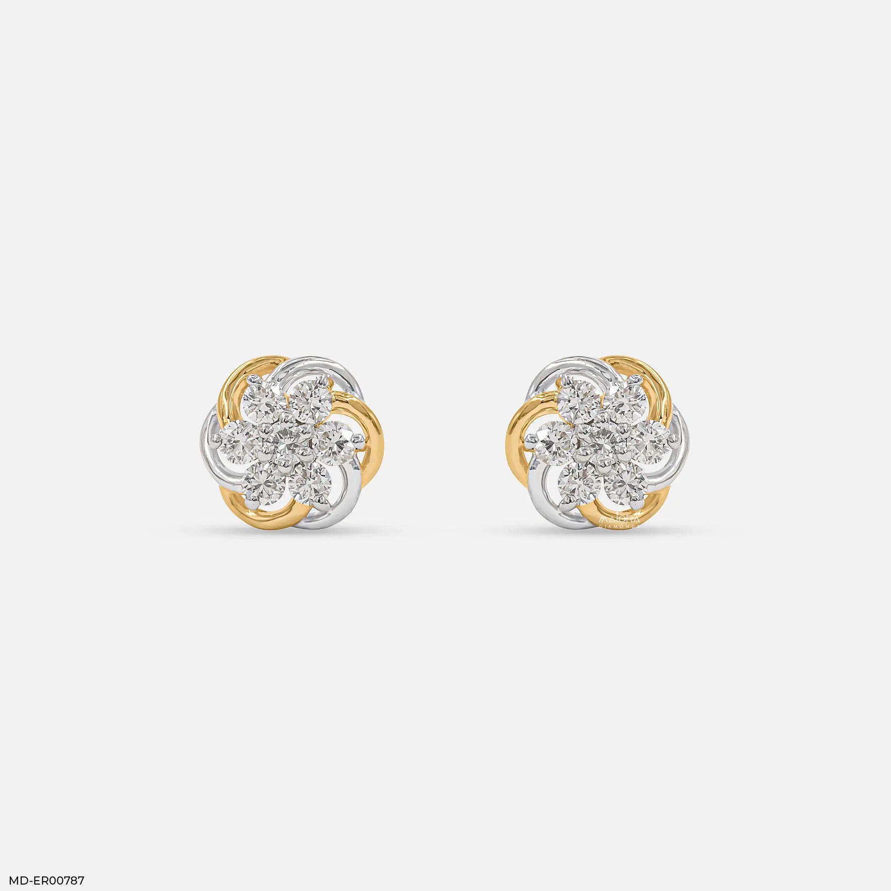 Twisted Knot Cluster Diamond Earrings 9K Yellow Gold