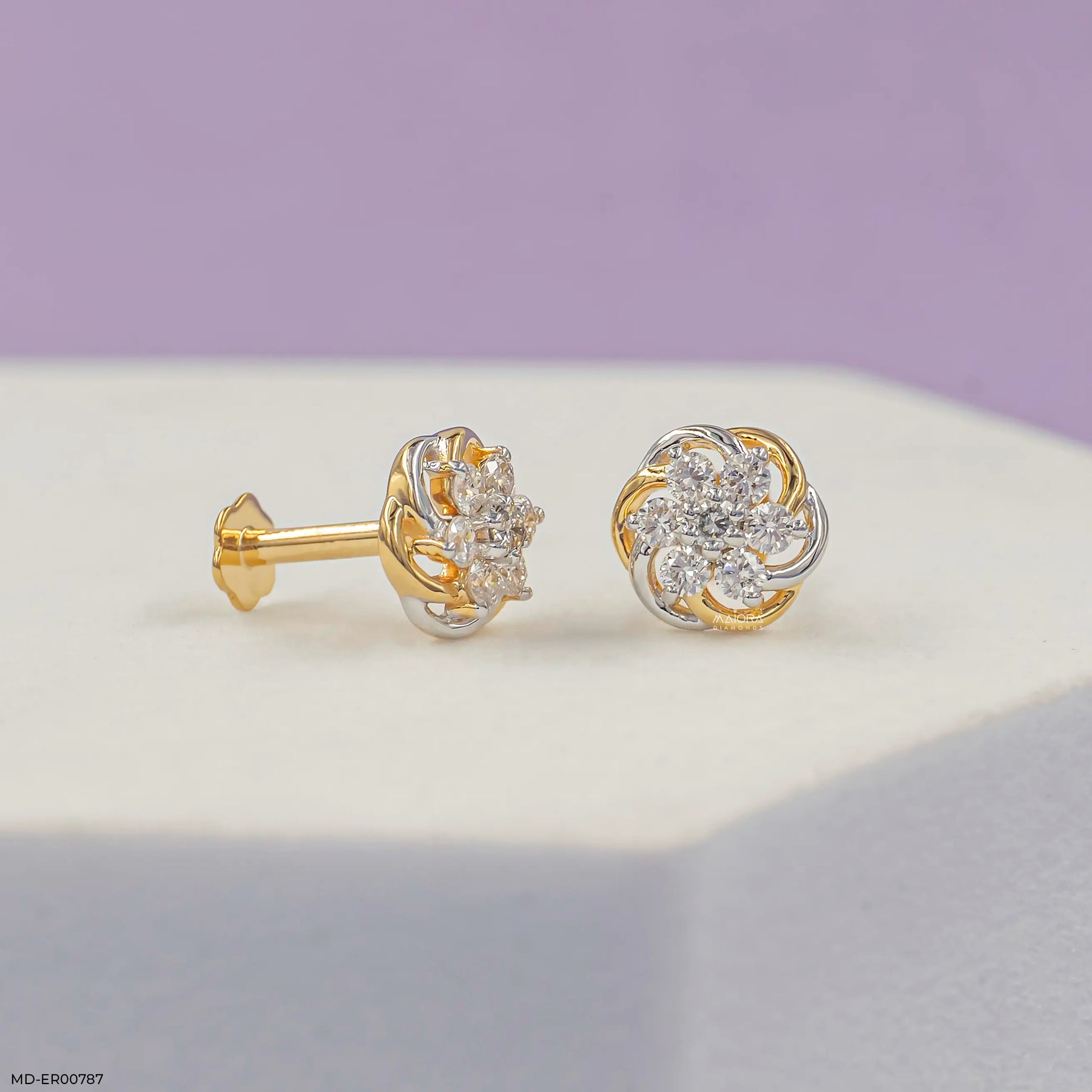 Twisted Knot Cluster Diamond Earrings 9K Yellow Gold