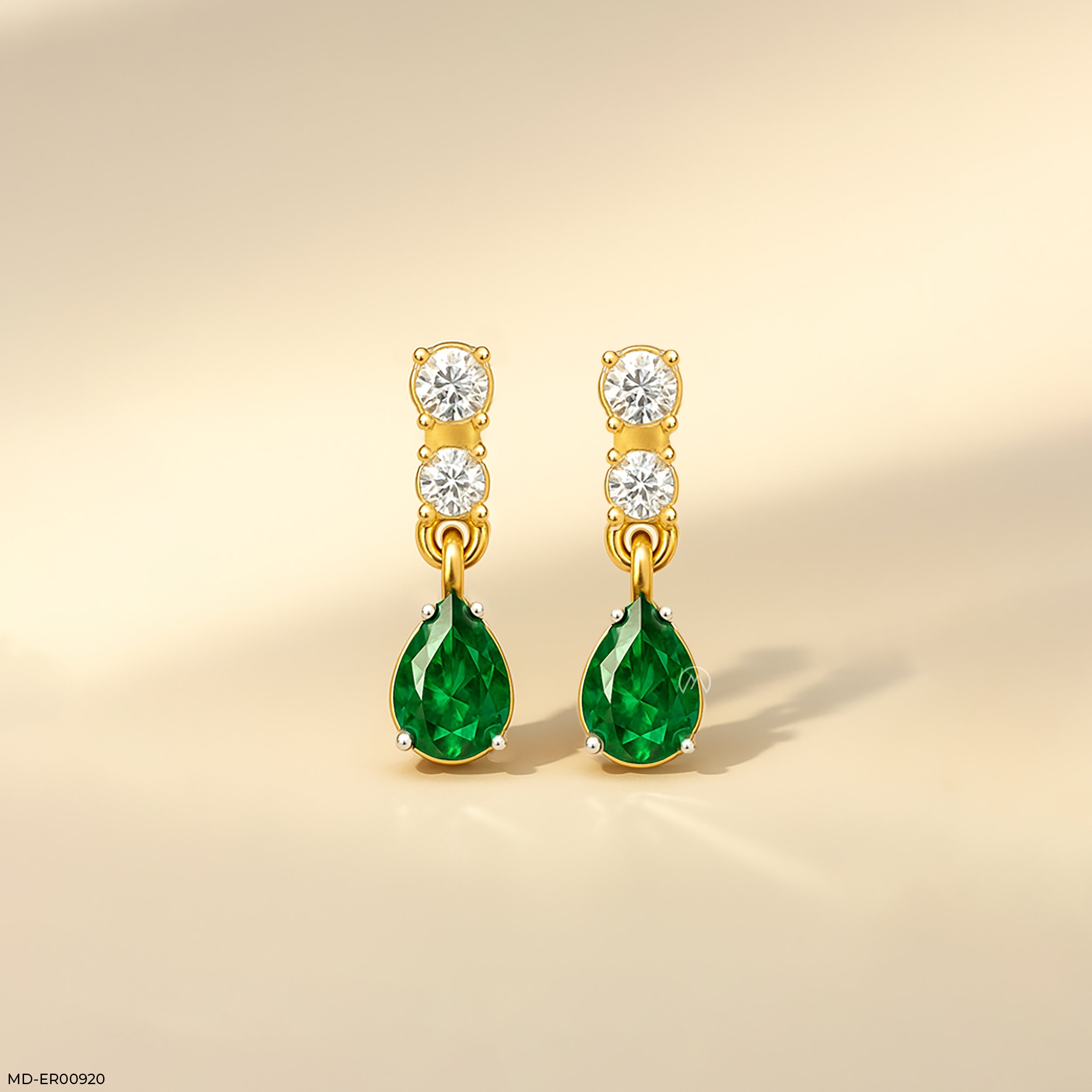 Rainy Emerald Drop Diamond Earrings 9K Yellow Gold