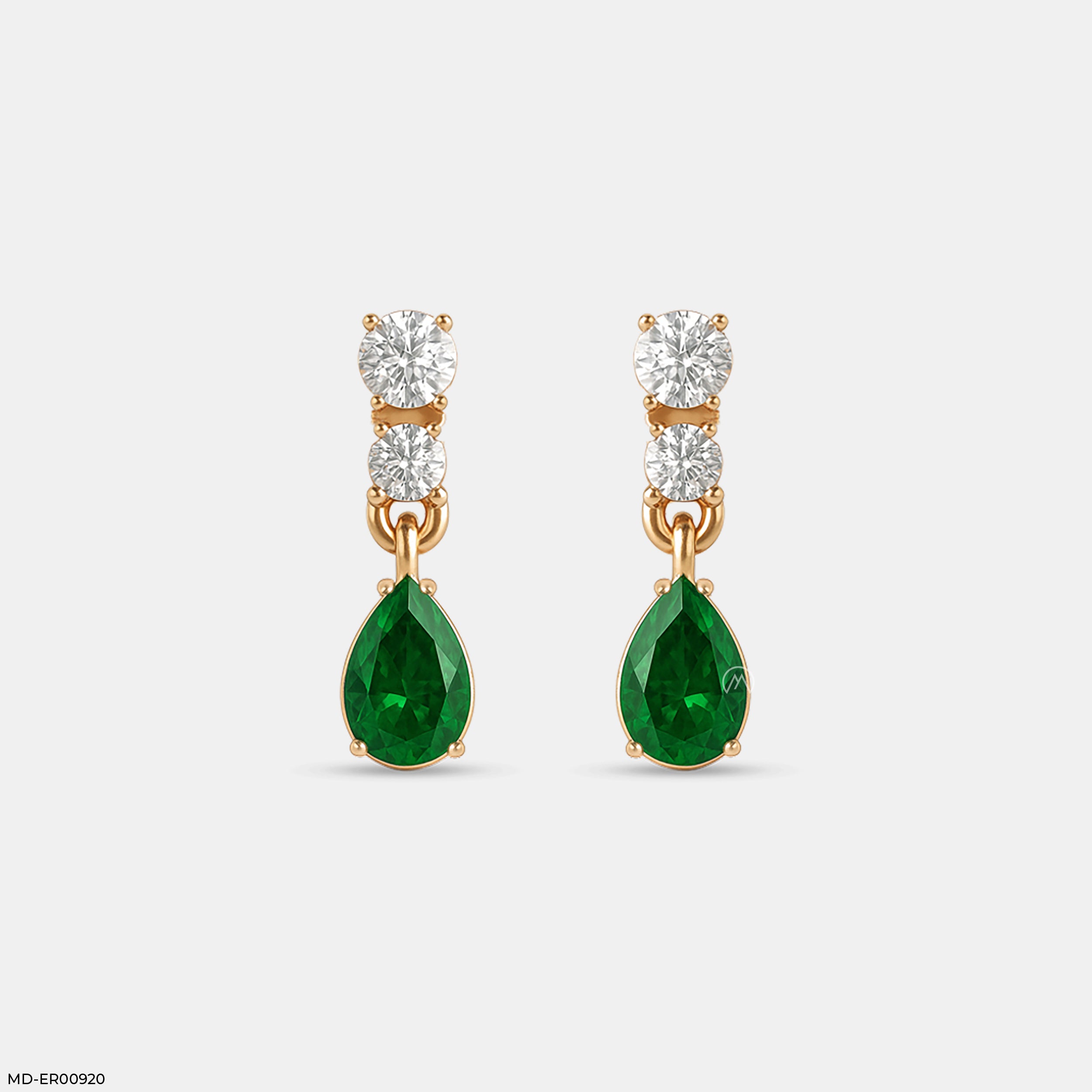Rainy Emerald Drop Diamond Earrings 14K Rose Gold