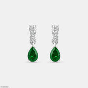 Rainy Emerald Drop Diamond Earrings 14K White Gold