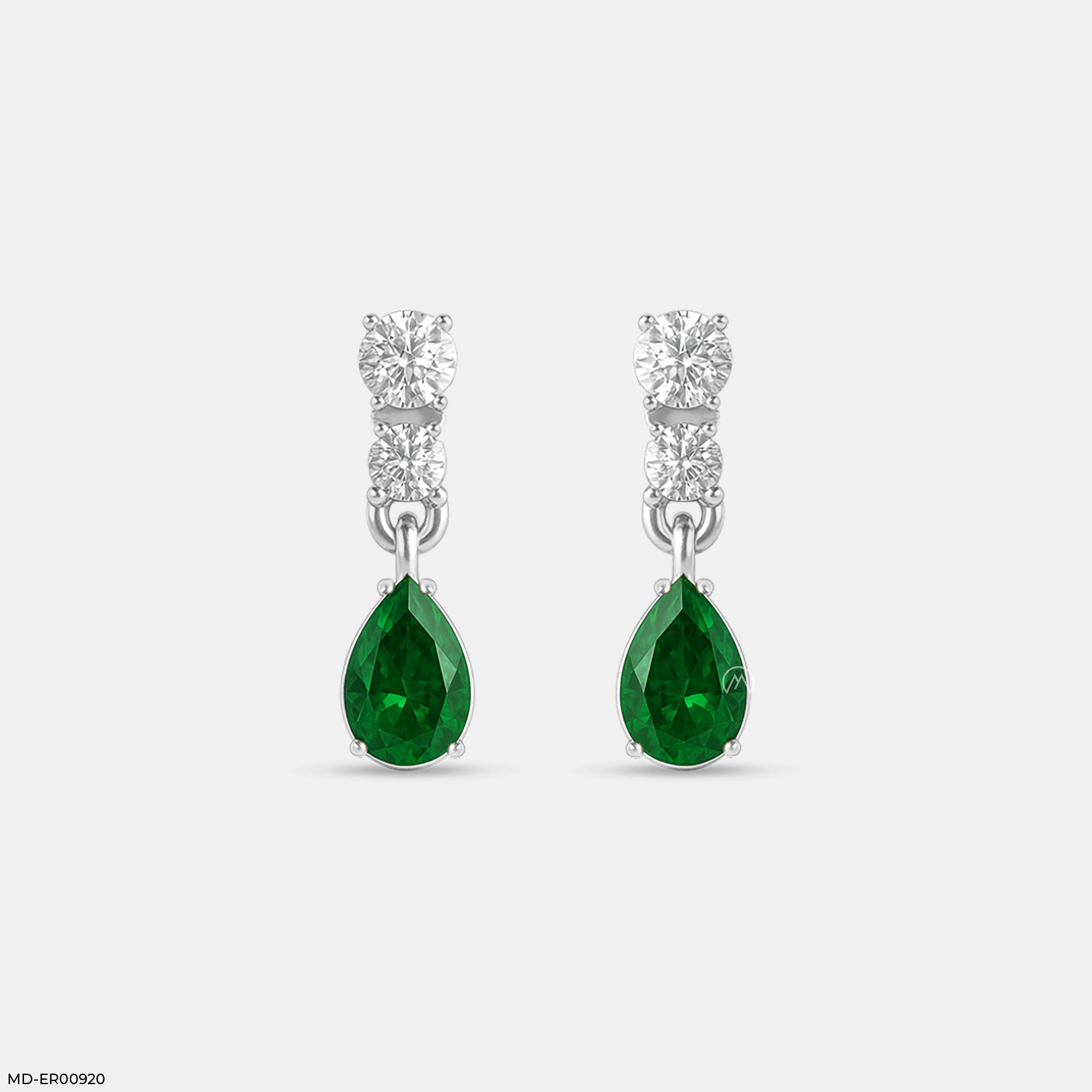 Rainy Emerald Drop Diamond Earrings 14K Rose Gold