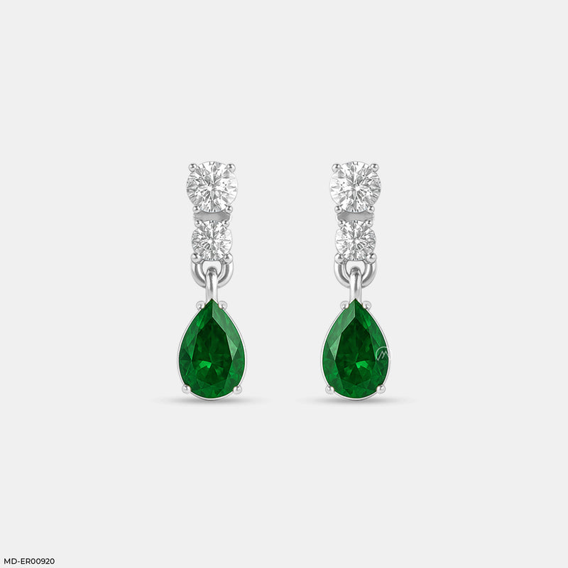 Veridian Waterfall Drops Earrings 18K White Gold