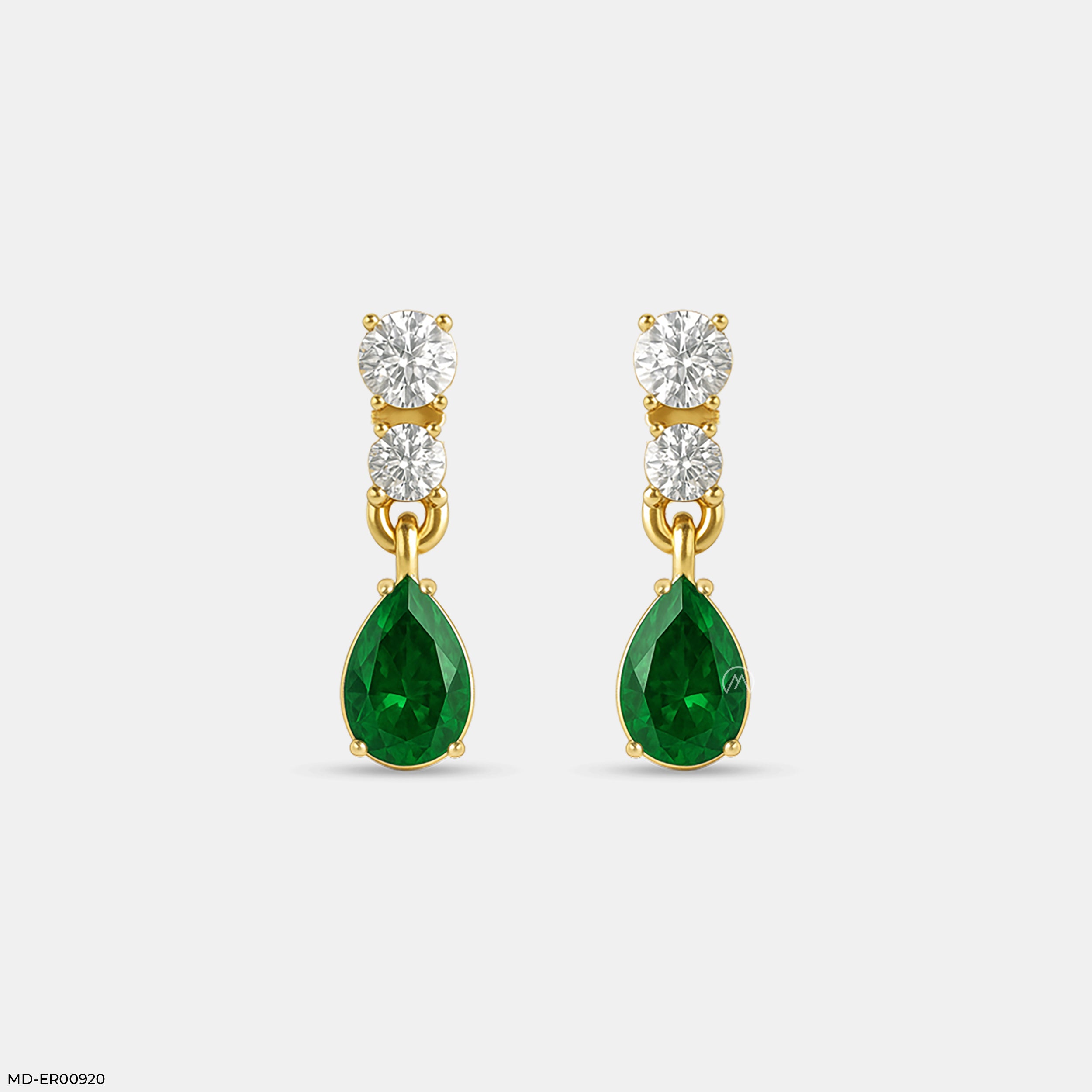 Rainy Emerald Drop Diamond Earrings 9K Yellow Gold
