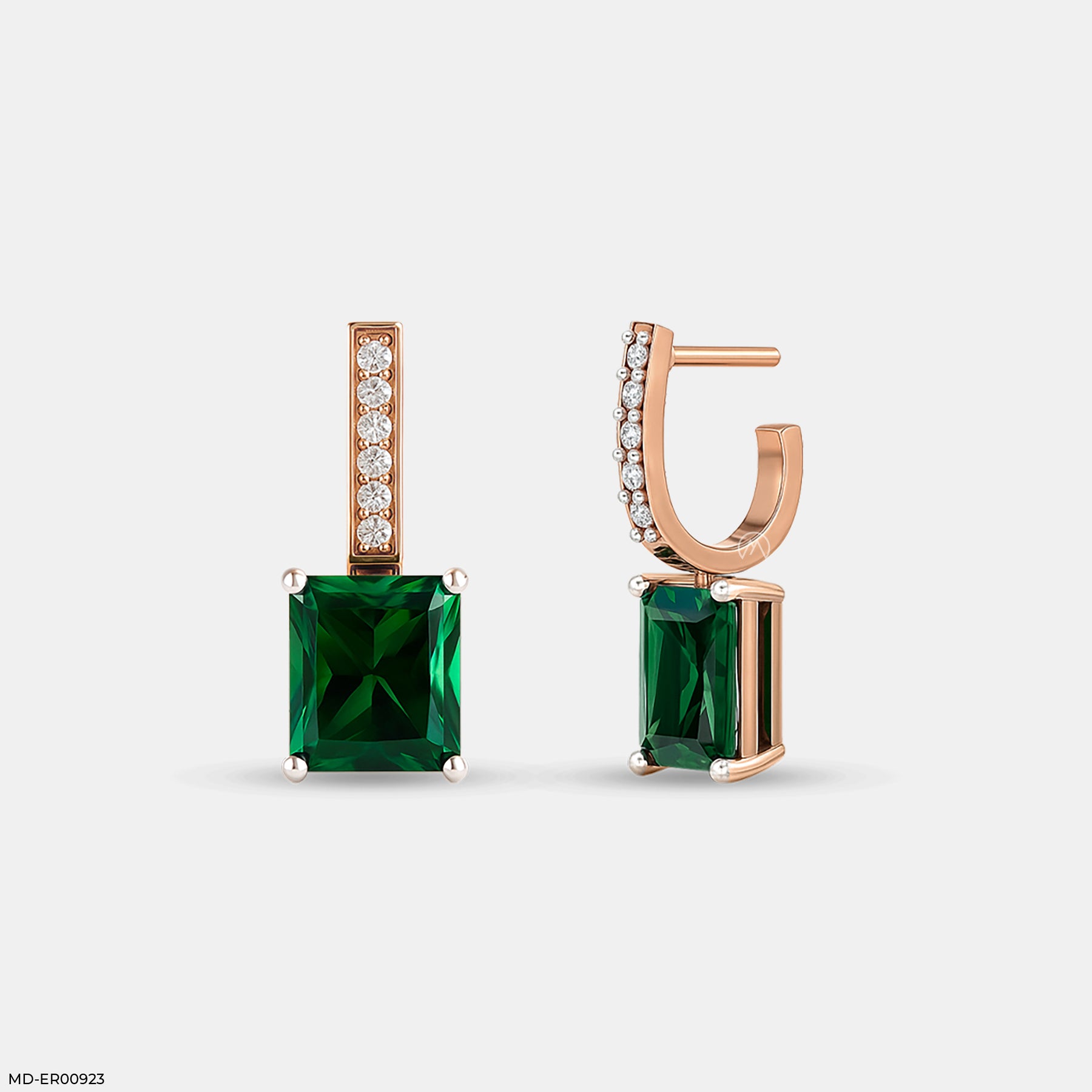 Emerald Cascade Hoops Earrings 14K Yellow Gold