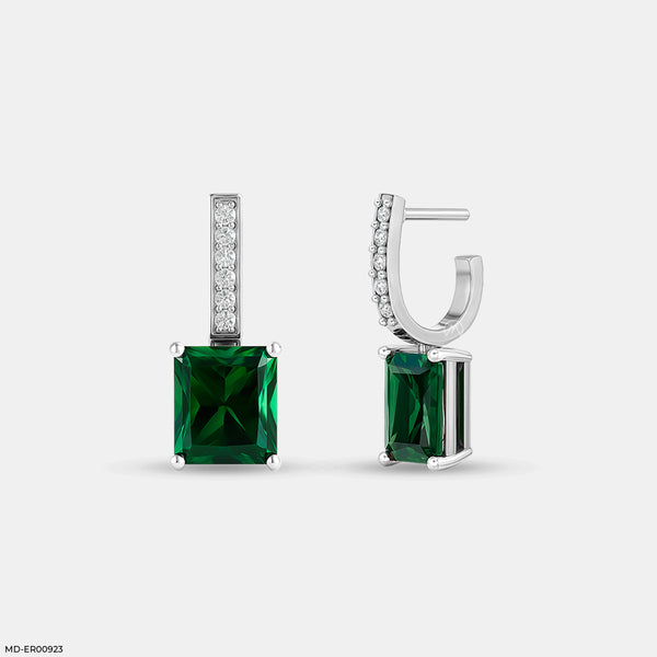 Emerald Cascade Hoops Earrings 14K White Gold