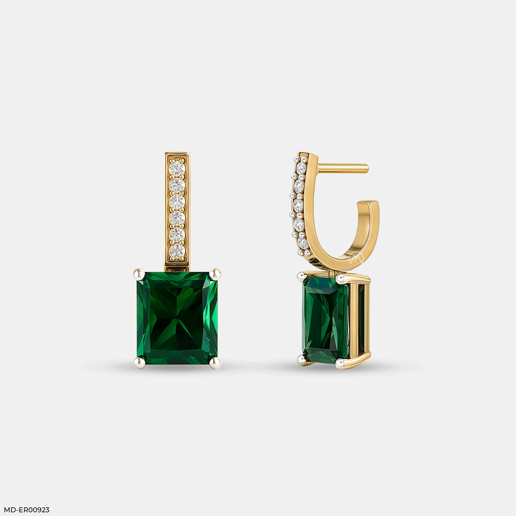 Emerald Cascade Hoops Earrings 14K Yellow Gold