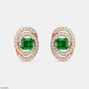 Oval Emerald Halo Stud Earrings 14K Rose Gold