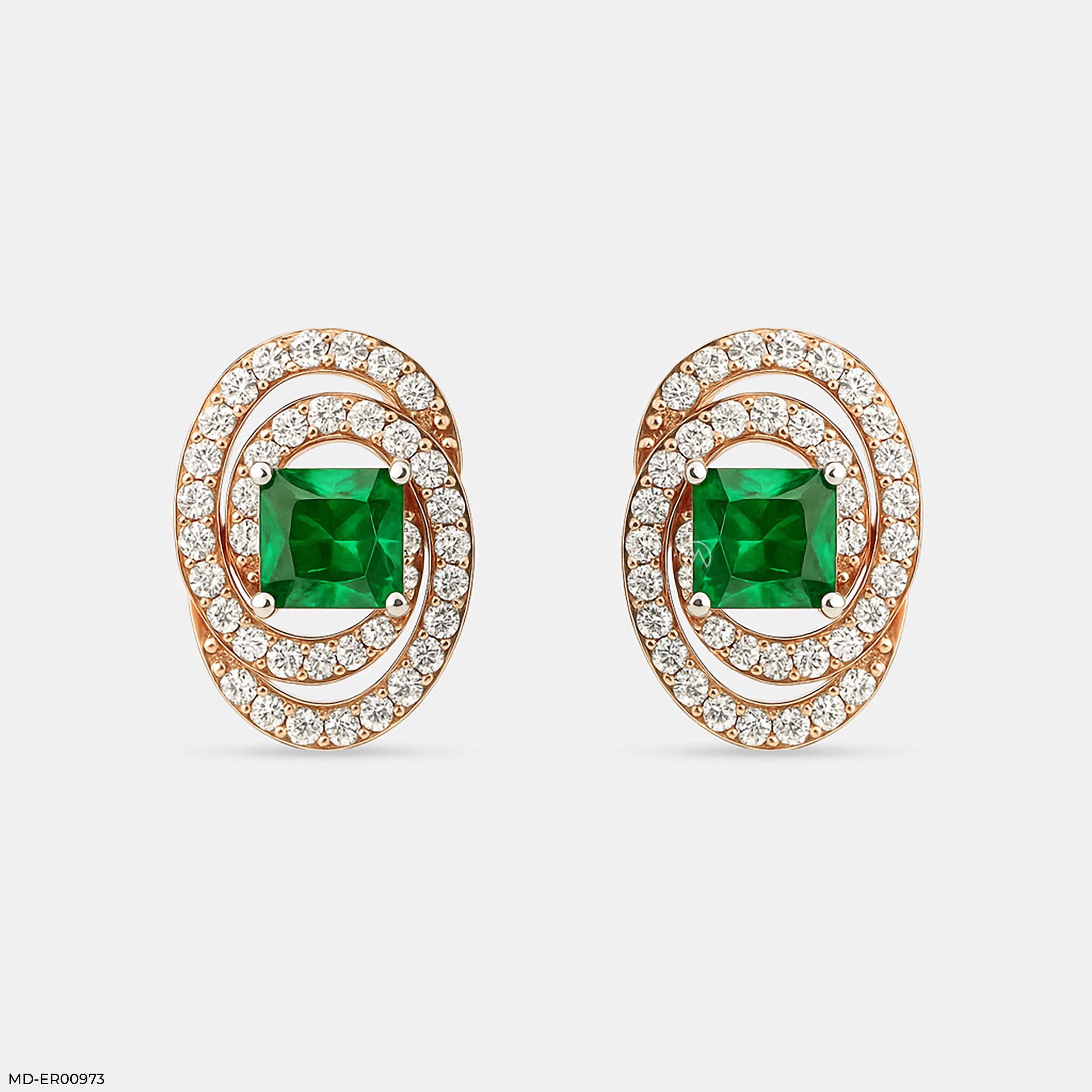 Oval Emerald Halo Stud Earrings 9K Rose Gold