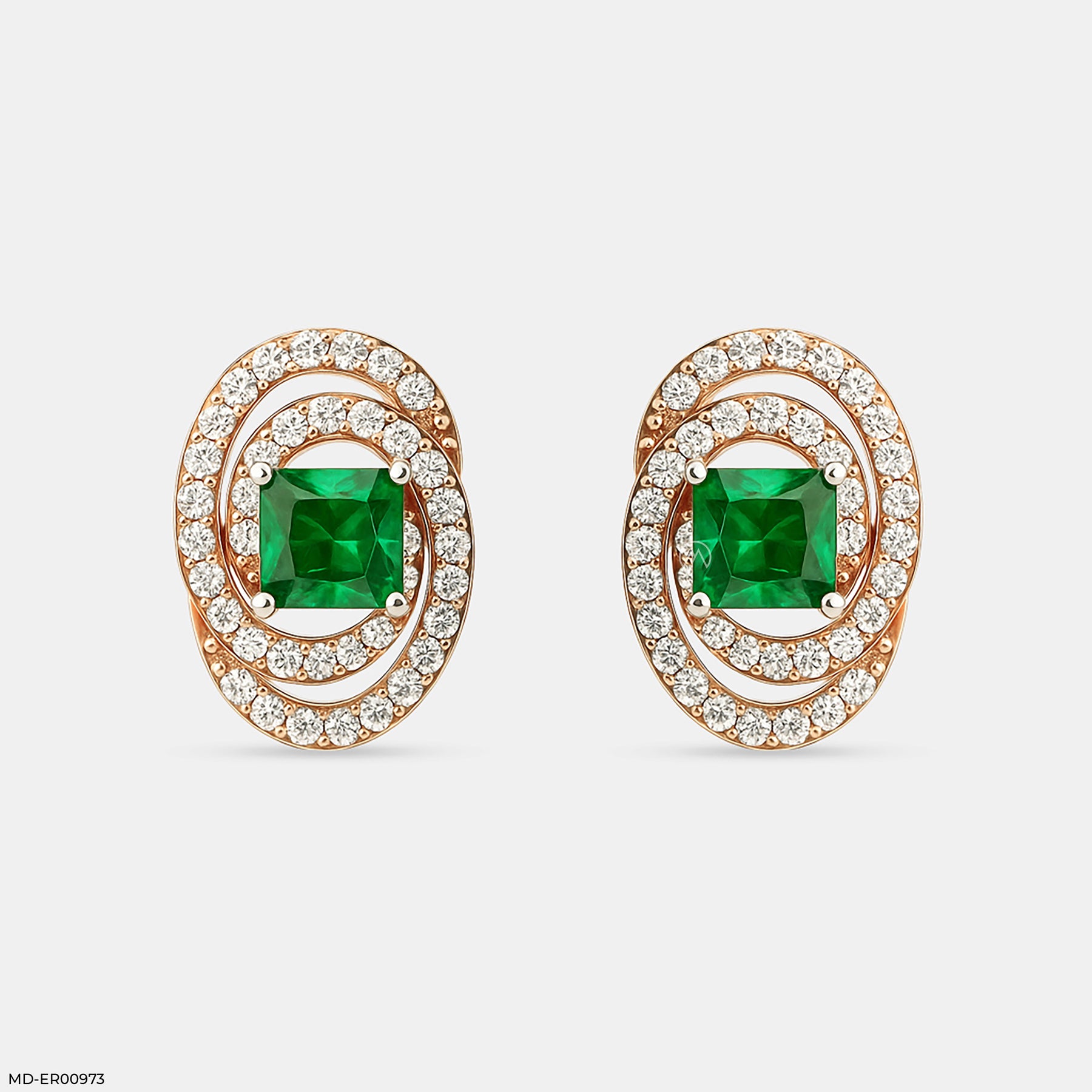 Oval Emerald Halo Stud Earrings 14K Yellow Gold