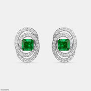 Oval Emerald Halo Stud Earrings Platinum 950
