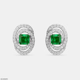 Oval Emerald Halo Stud Earrings 18K Yellow Gold