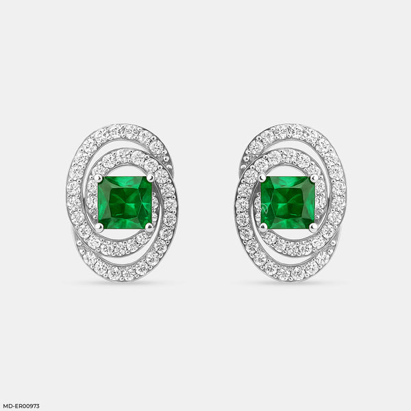 Oval Emerald Halo Stud Earrings Platinum 950