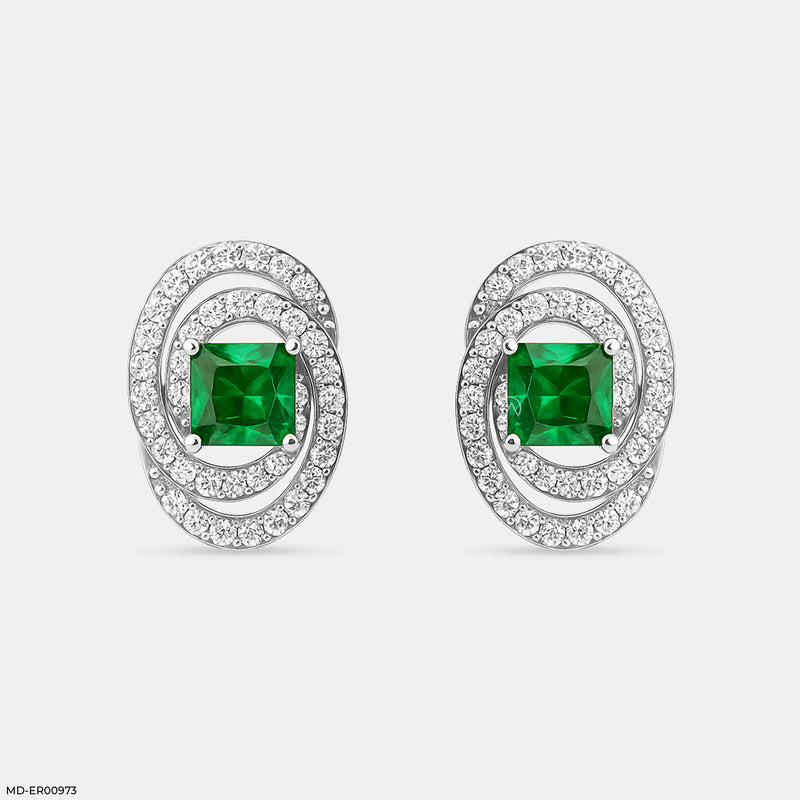 Oval Emerald Halo Stud Earrings 18K Yellow Gold