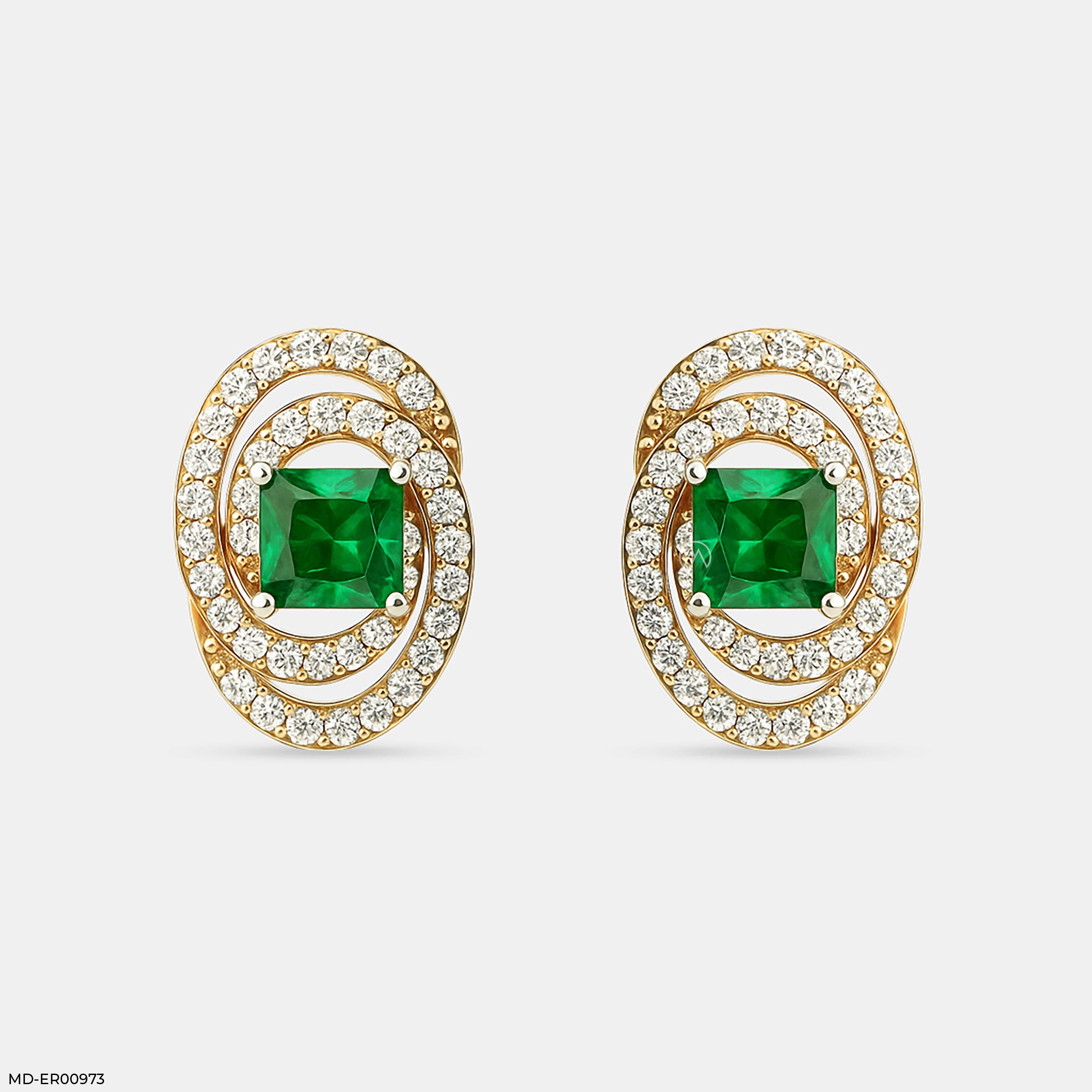 Oval Emerald Halo Stud Earrings 14K Rose Gold
