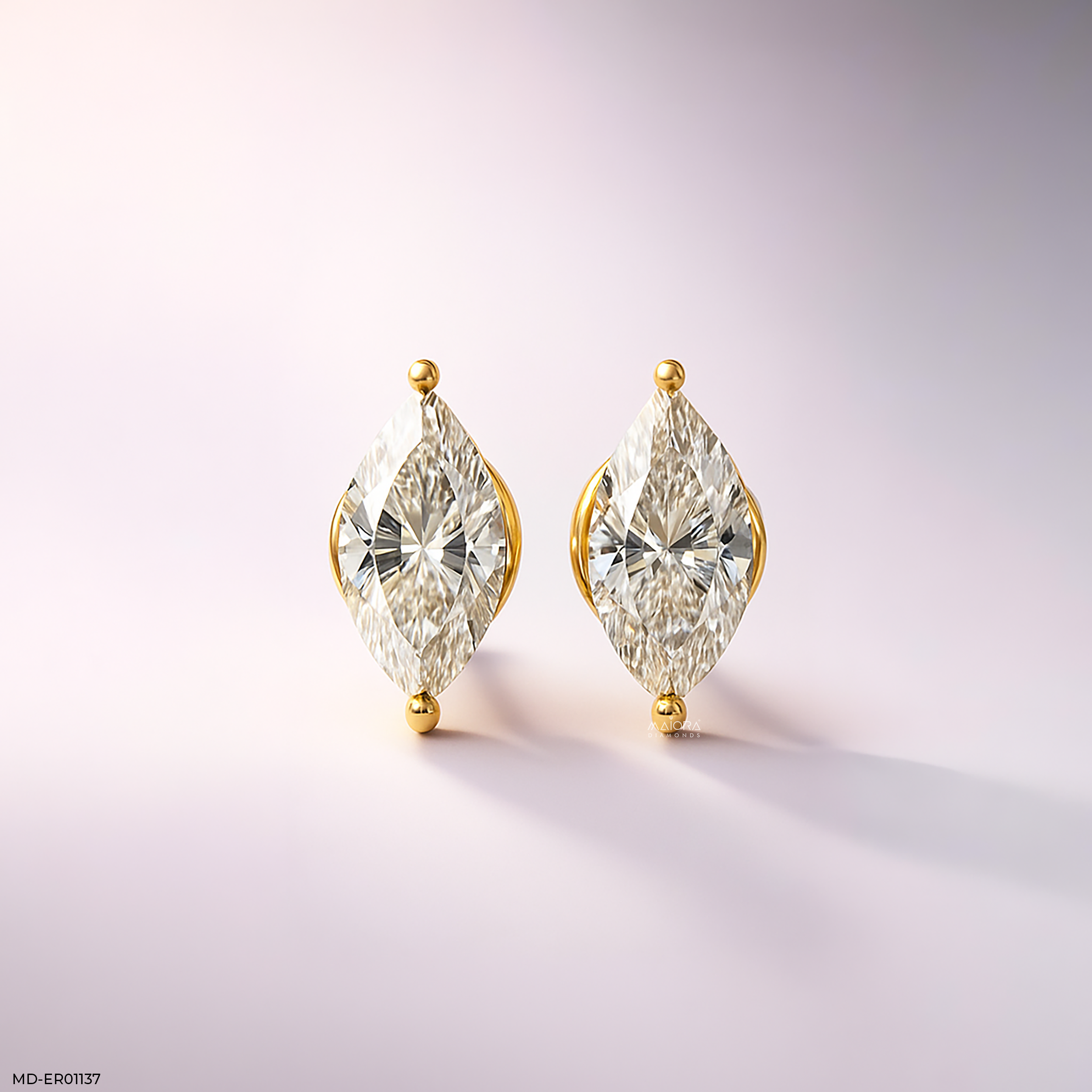 Solitaire Marquise Studs 14K Yellow Gold