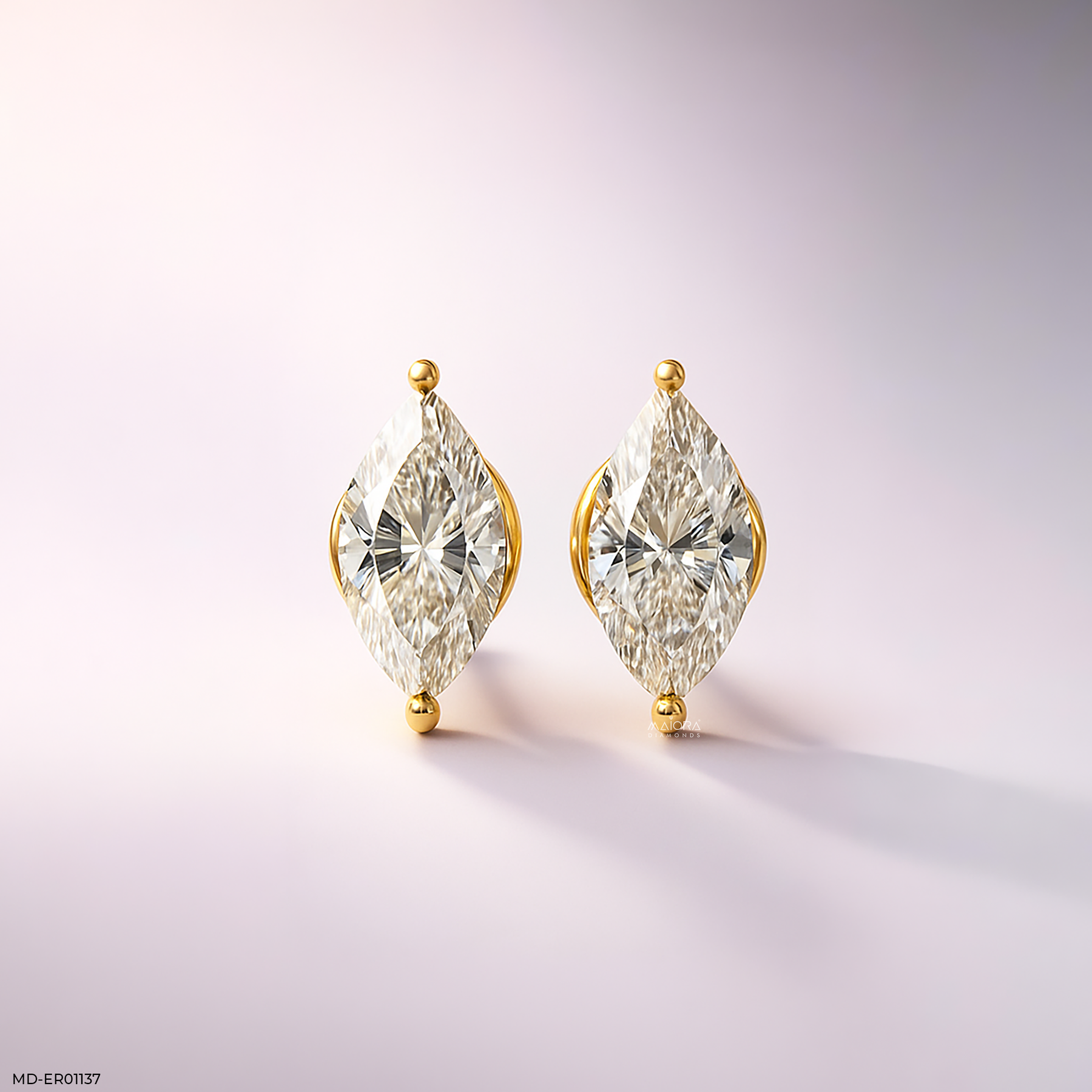 Solitaire Marquise Studs 14K White Gold
