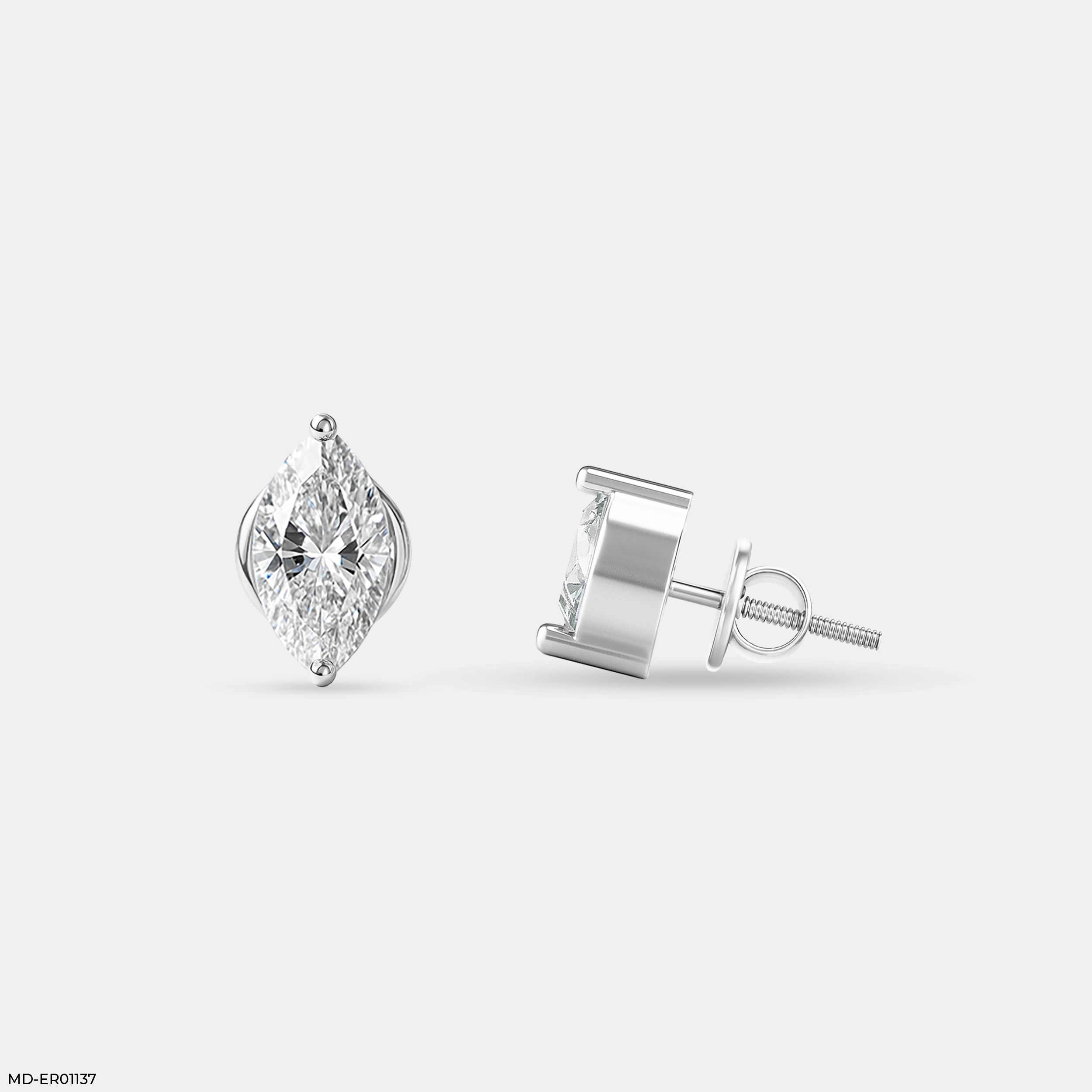 Solitaire Marquise Studs 14K White Gold