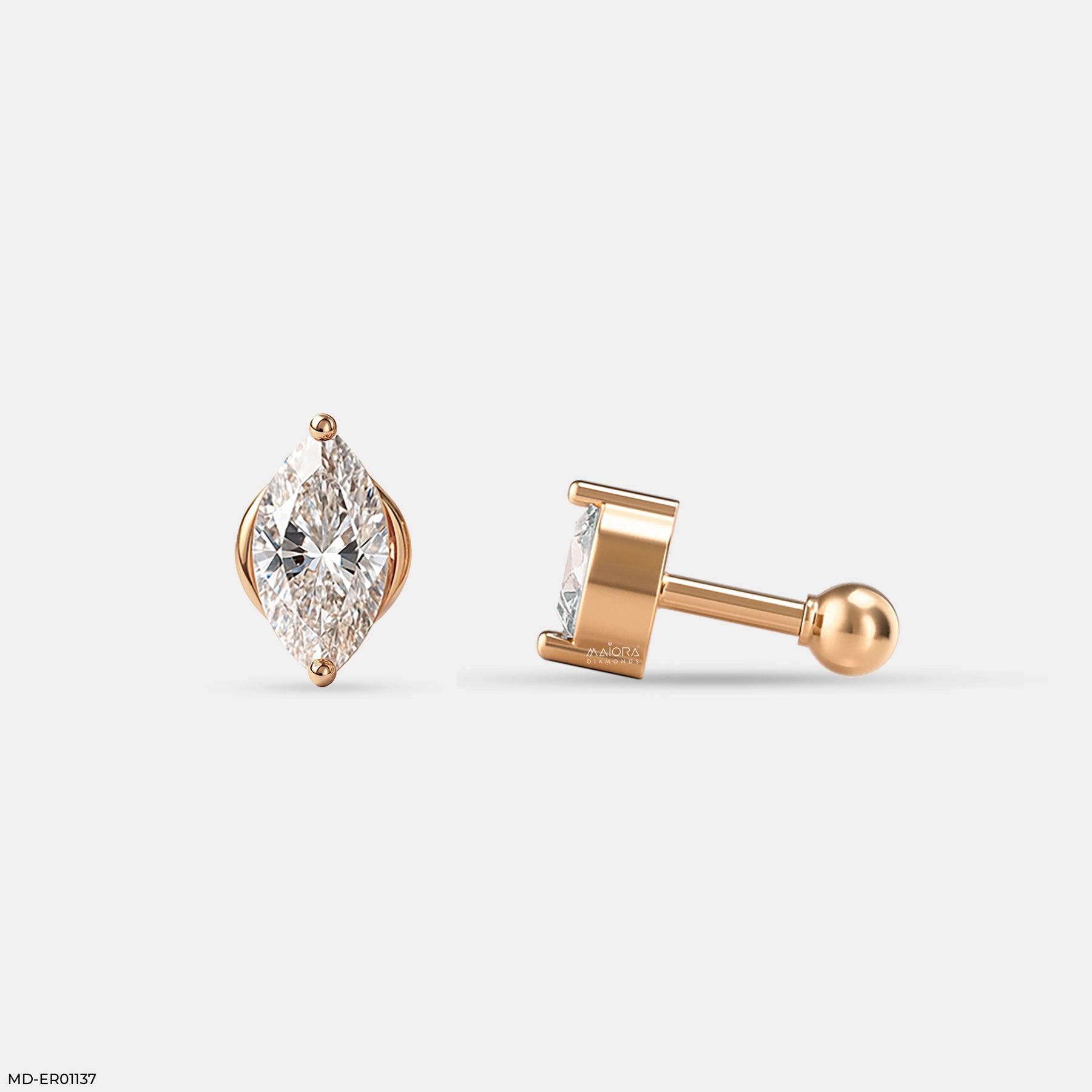 Solitaire Marquise Studs 14K White Gold