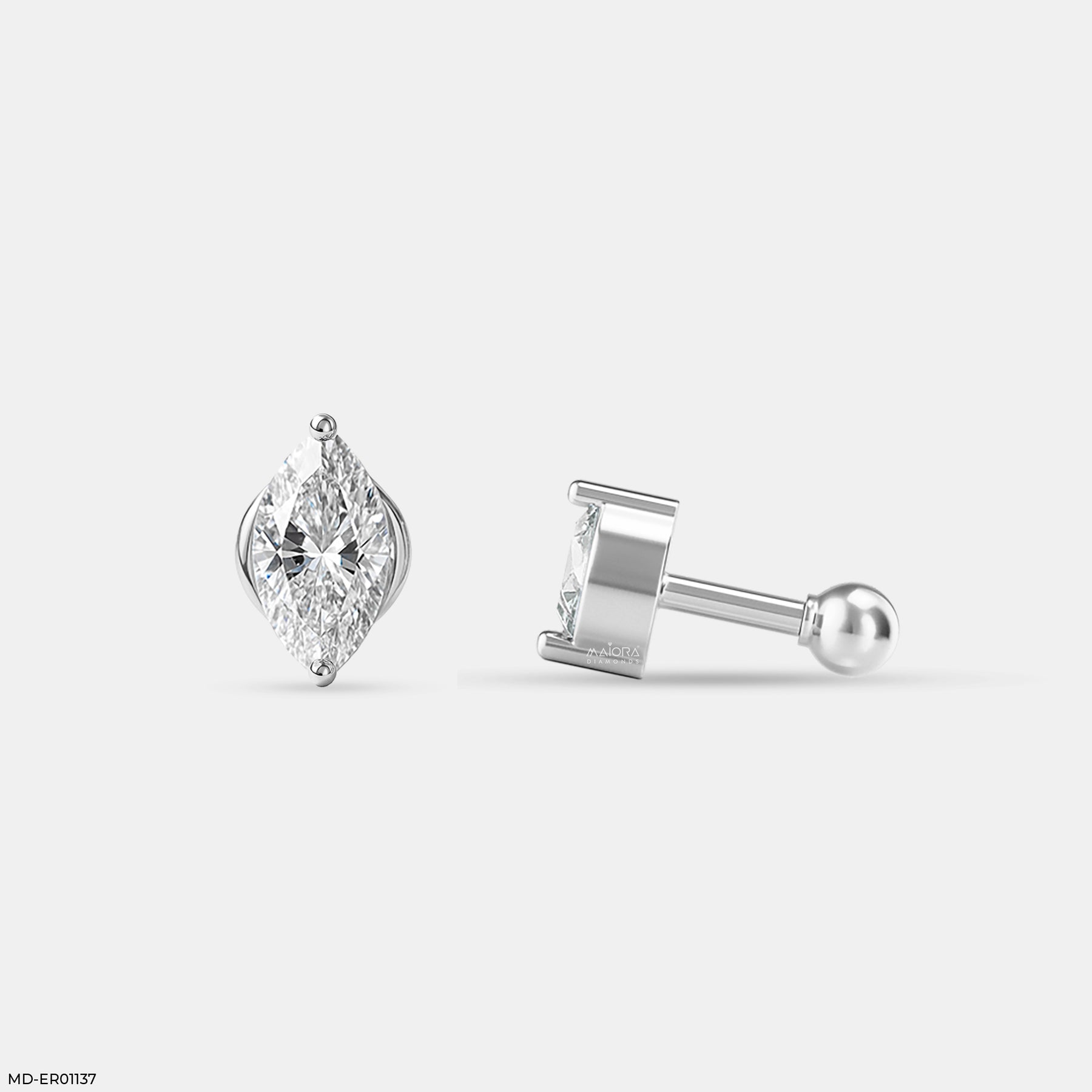 Solitaire Marquise Studs 14K White Gold