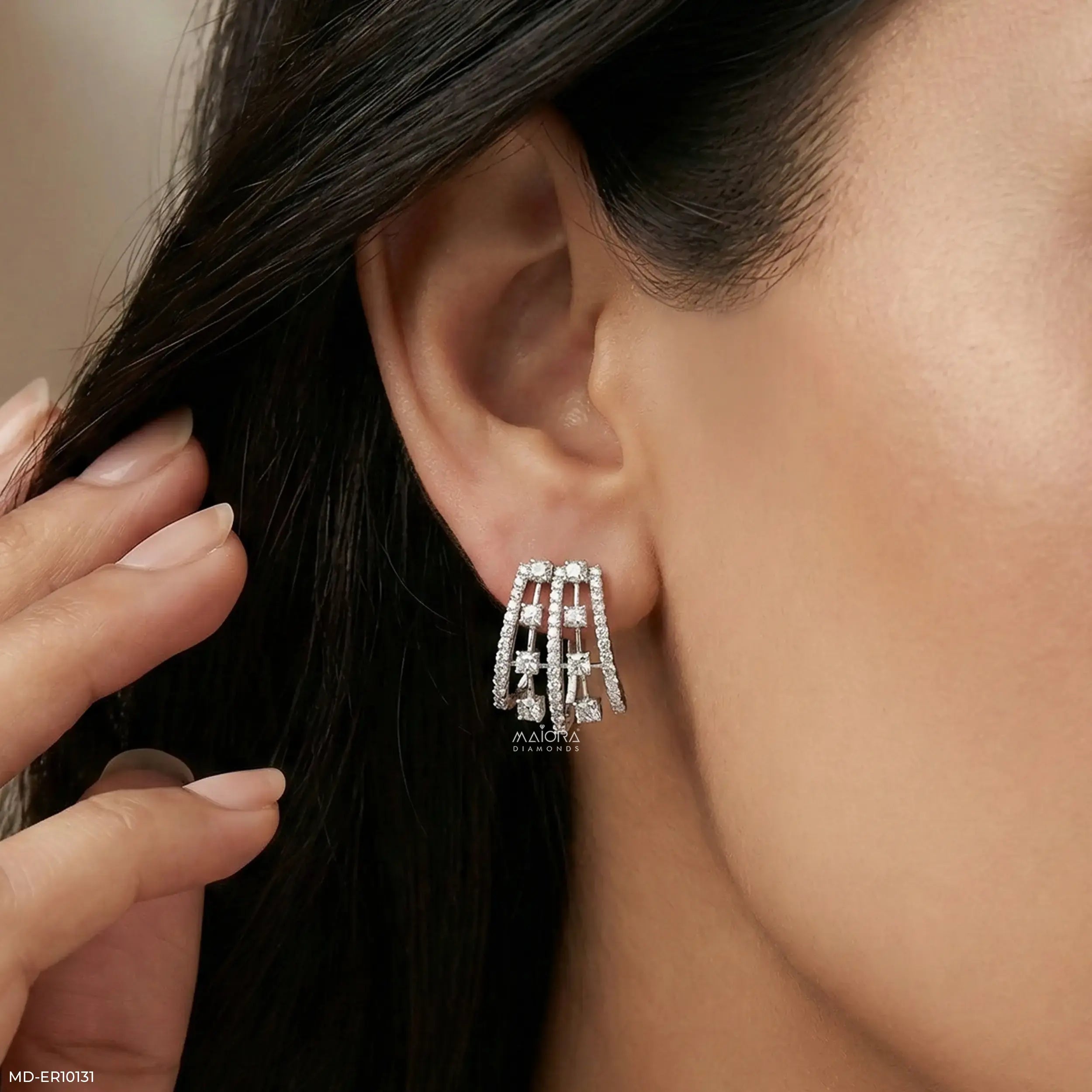 Trapezoid Diamond Drop Earrings 18K Yellow Gold
