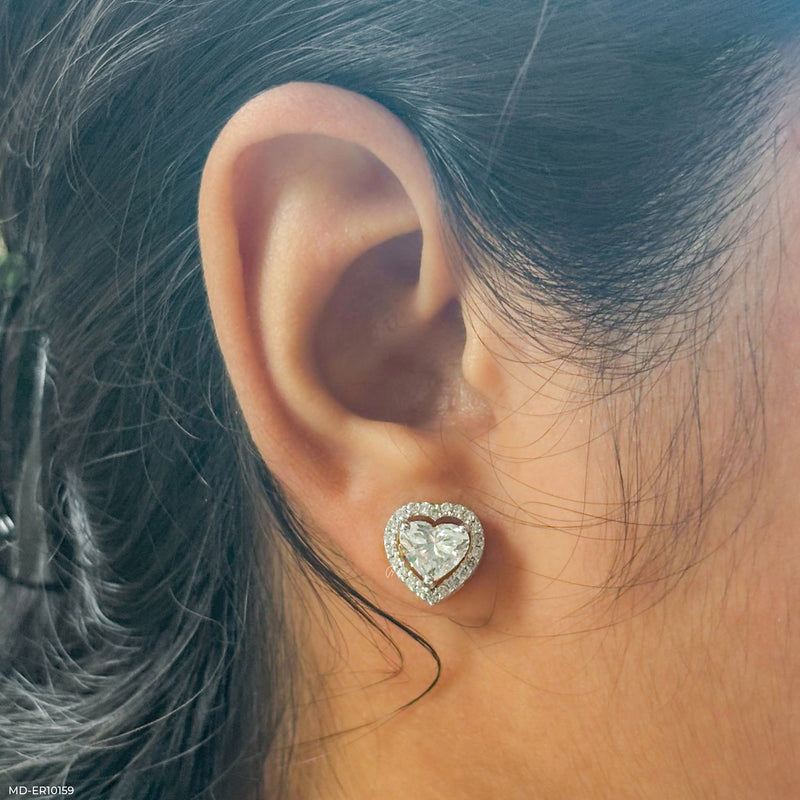 1 Carat Heart Halo Earrings 14K Yellow Gold