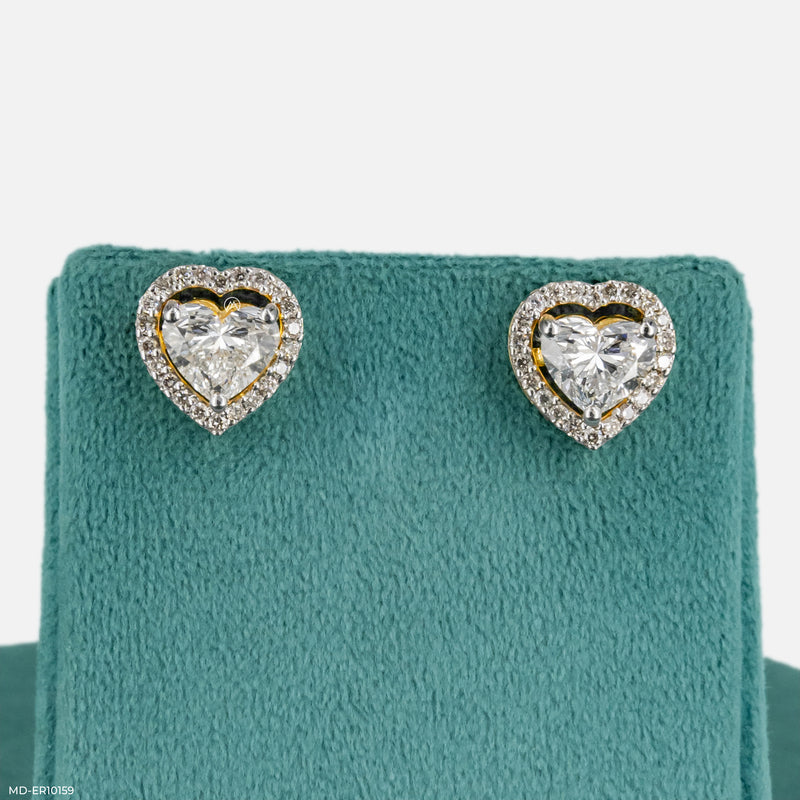 1 Carat Heart Halo Earrings 14K Yellow Gold