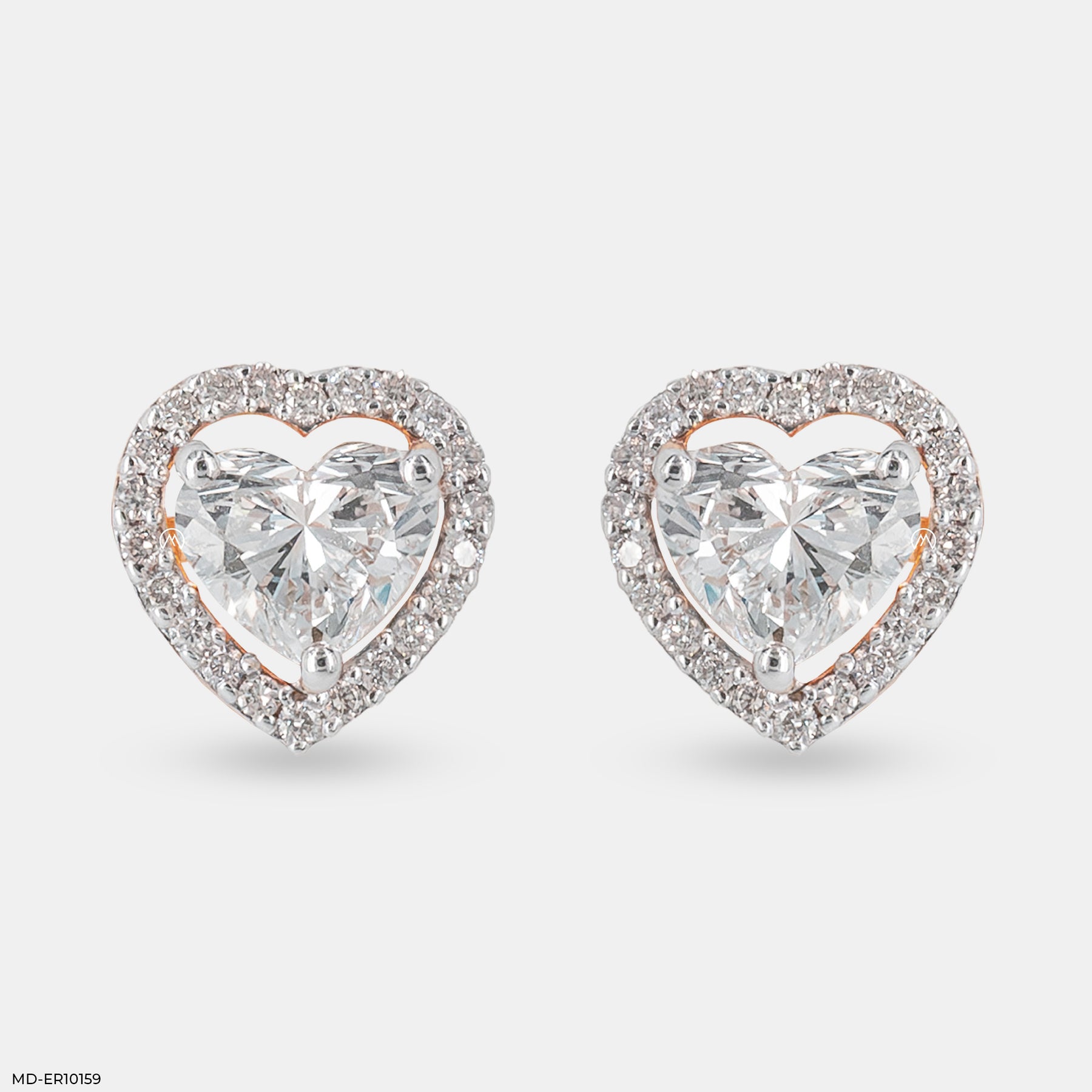 1 Carat Heart Halo Earrings 14K Rose Gold