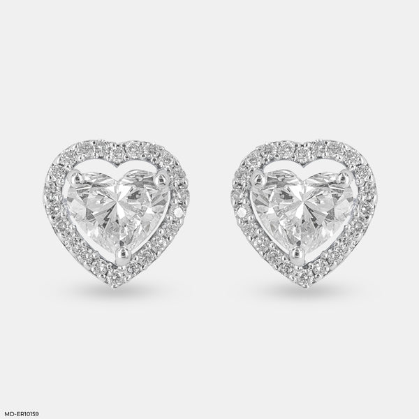 1 Carat Heart Halo Earrings 14K White Gold