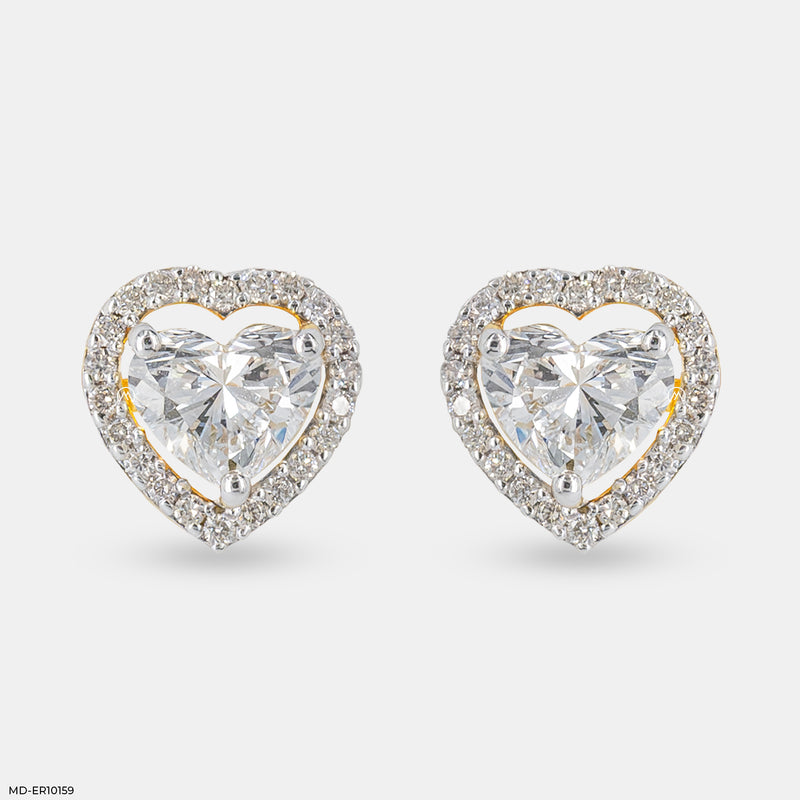 1 Carat Heart Halo Earrings 14K Yellow Gold