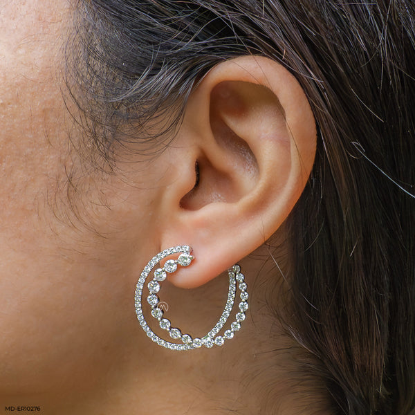Duo Diamond Hoops Earrings 14K White Gold