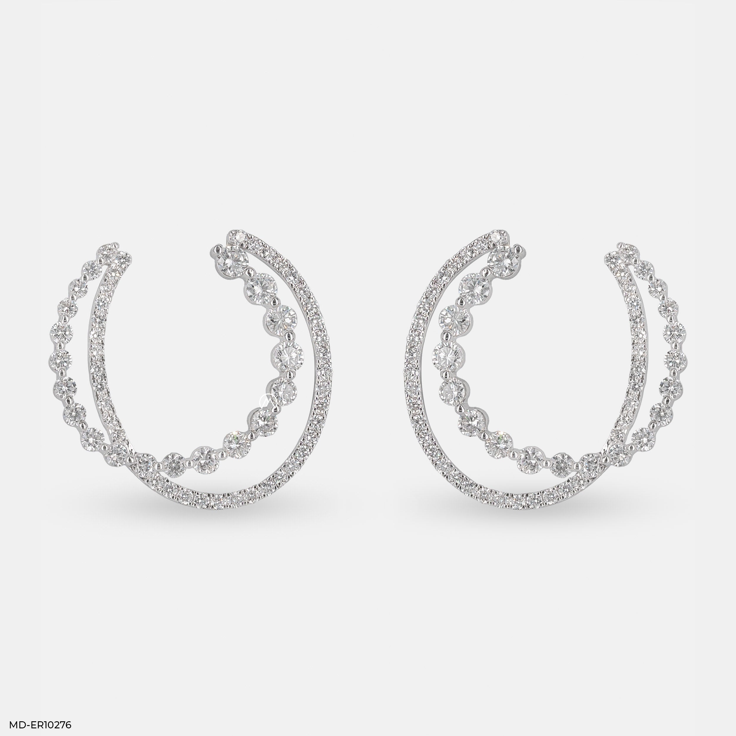 Duo Diamond Hoops Earrings 9K White Gold