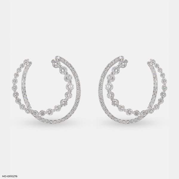 Duo Diamond Hoops Earrings 14K White Gold