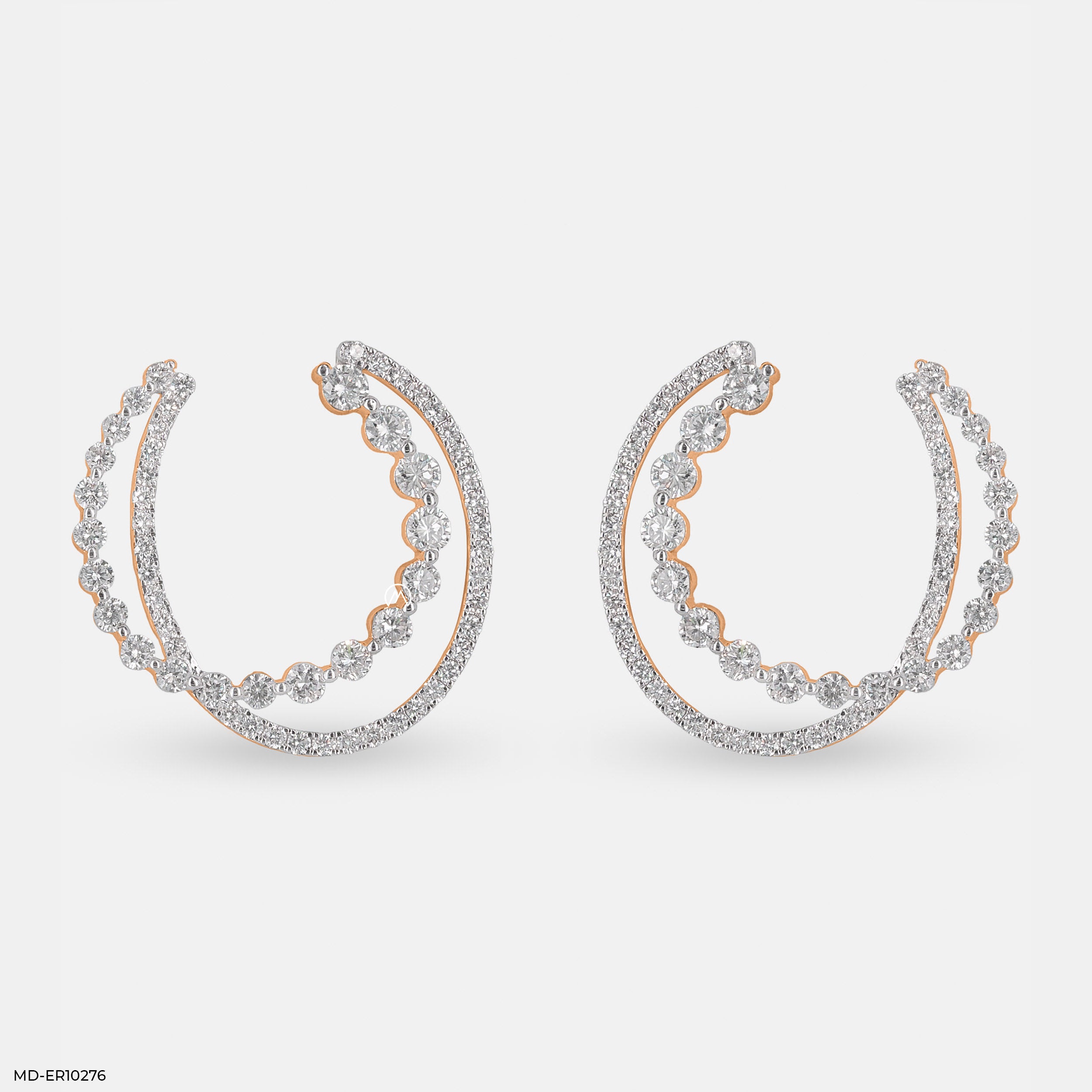 Duo Diamond Hoops Earrings 9K Rose Gold