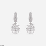 1.15 Carat Pearl Drop Hip Hop Diamond Earrings 14K White Gold