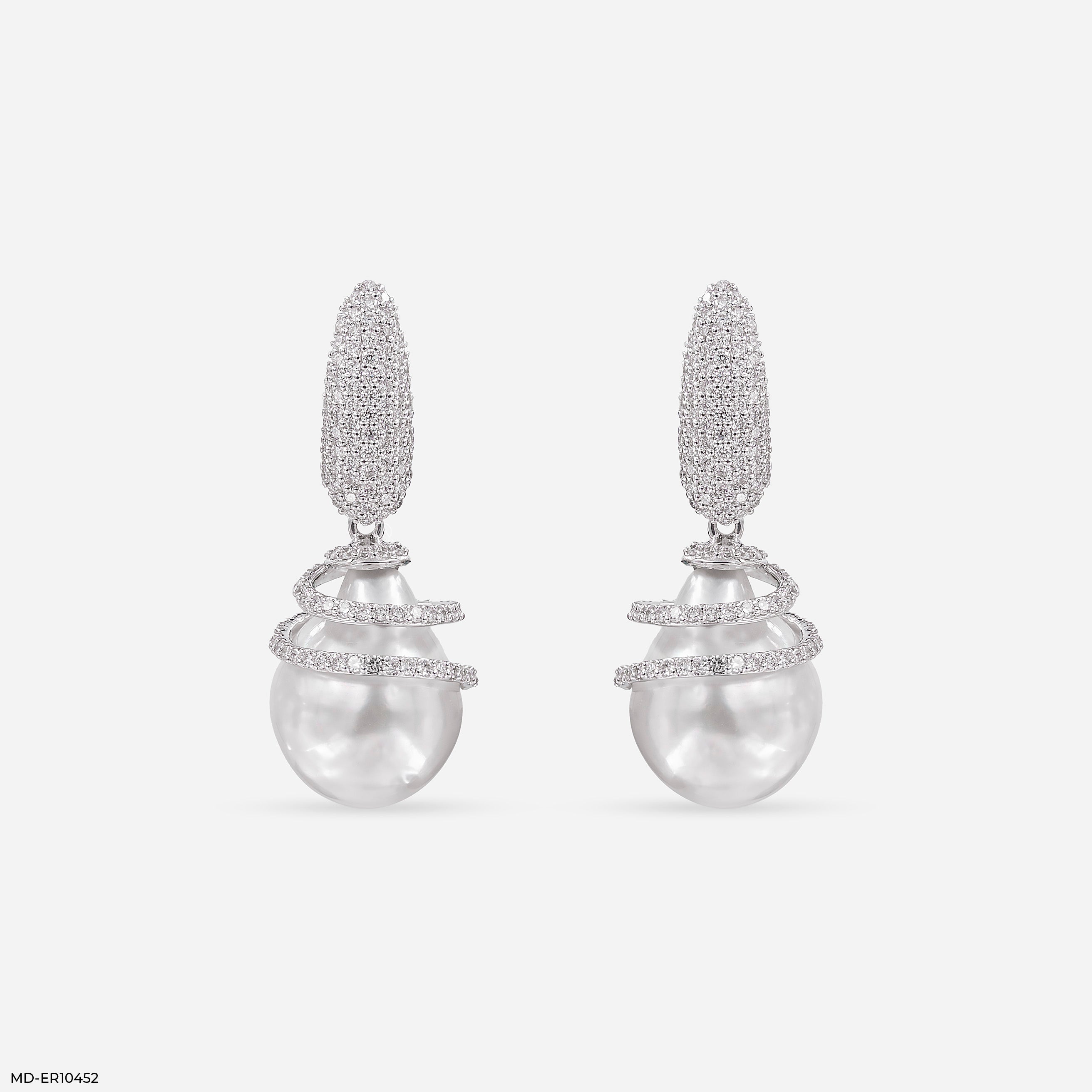 1.15 Carat Pearl Drop Hip Hop Diamond Earrings 9K White Gold
