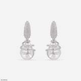 Pearl Drop Hip Hop Diamond Earrings 14K White Gold