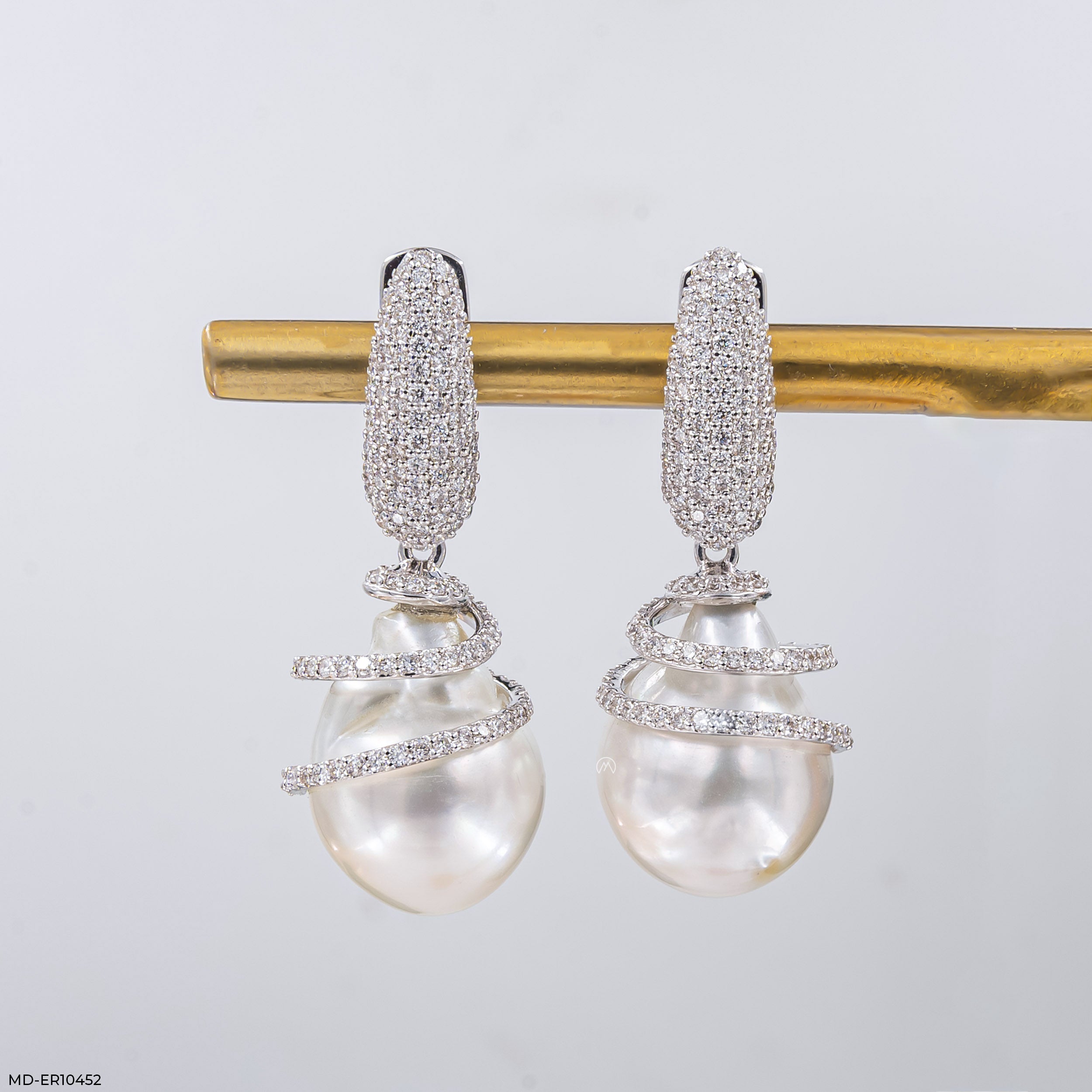1.15 Carat Pearl Drop Hip Hop Diamond Earrings 14K Rose Gold