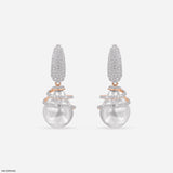 Pearl Drop Hip Hop Diamond Earrings 14K White Gold