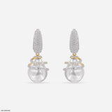 Pearl Drop Hip Hop Diamond Earrings 14K White Gold