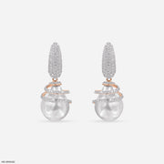 1.15 Carat Pearl Drop Hip Hop Diamond Earrings 14K Rose Gold