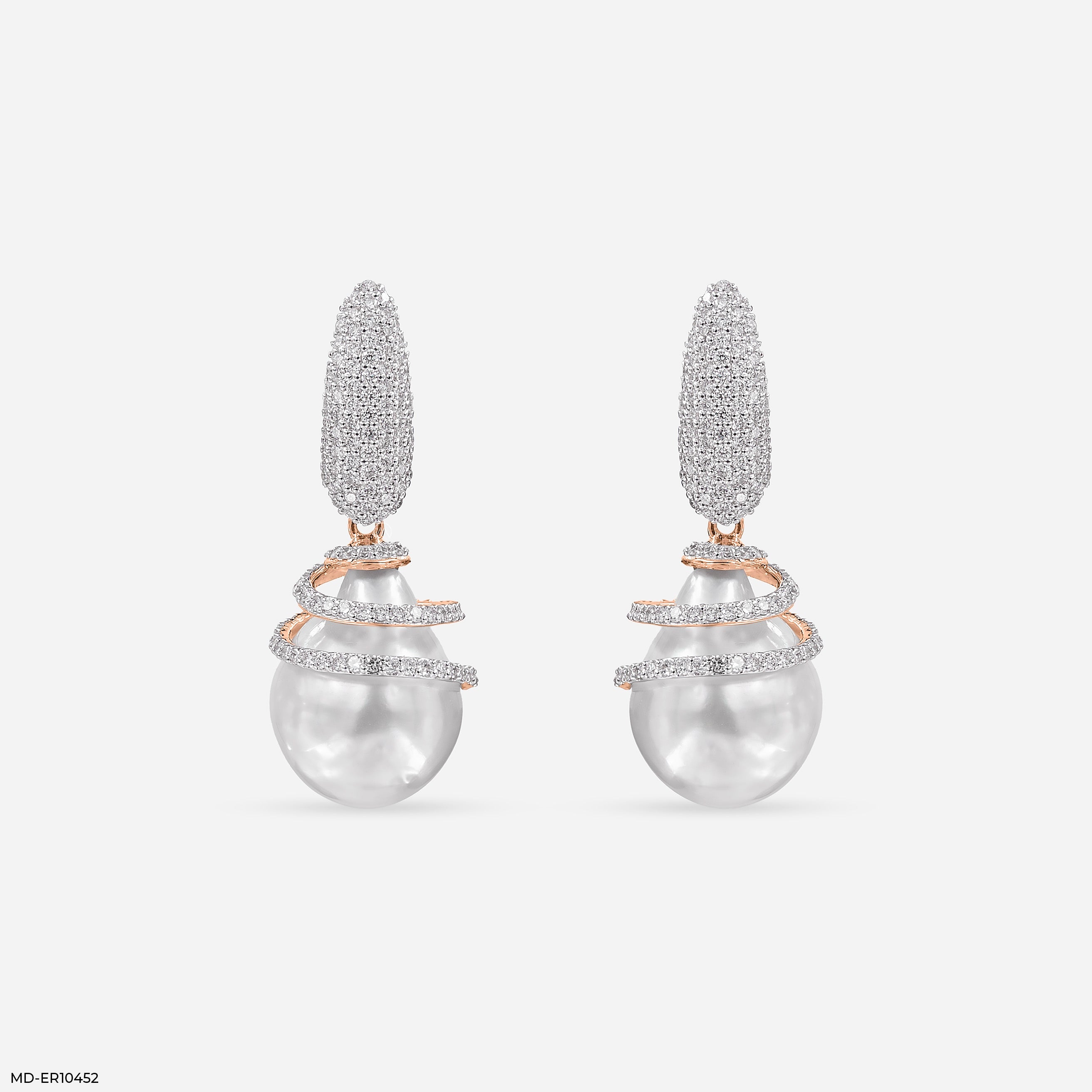 1.15 Carat Pearl Drop Hip Hop Diamond Earrings 14K Rose Gold