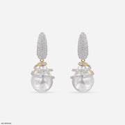 1.15 Carat Pearl Drop Hip Hop Diamond Earrings 14K Yellow Gold