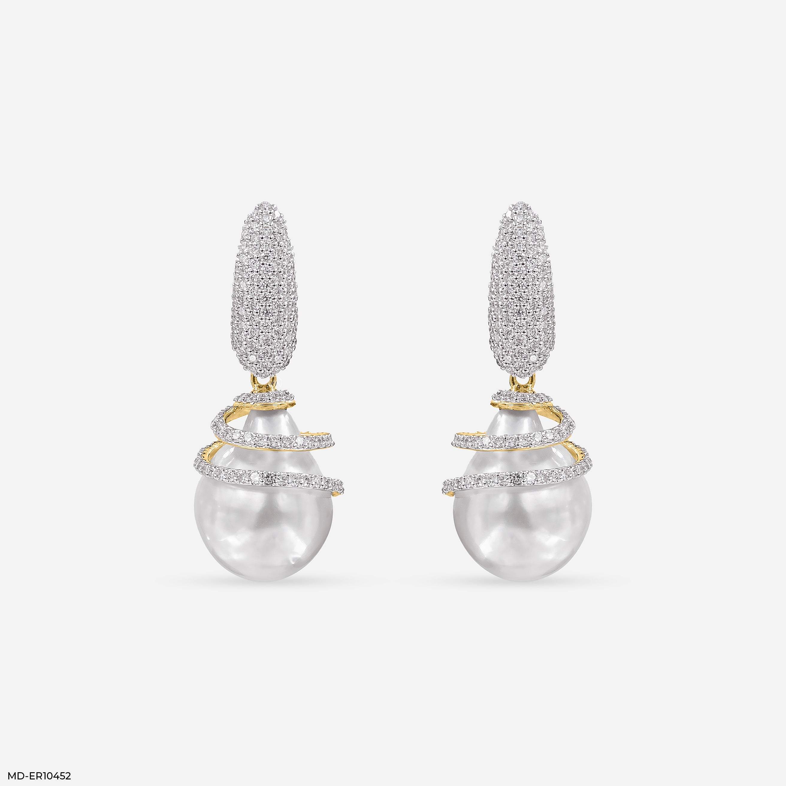 1.15 Carat Pearl Drop Hip Hop Diamond Earrings 14K Rose Gold