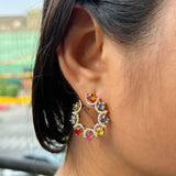 Rainbow Diamond Hoops Earrings 14K White Gold