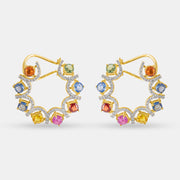 Rainbow Diamond Hoops Earrings 18K Yellow Gold