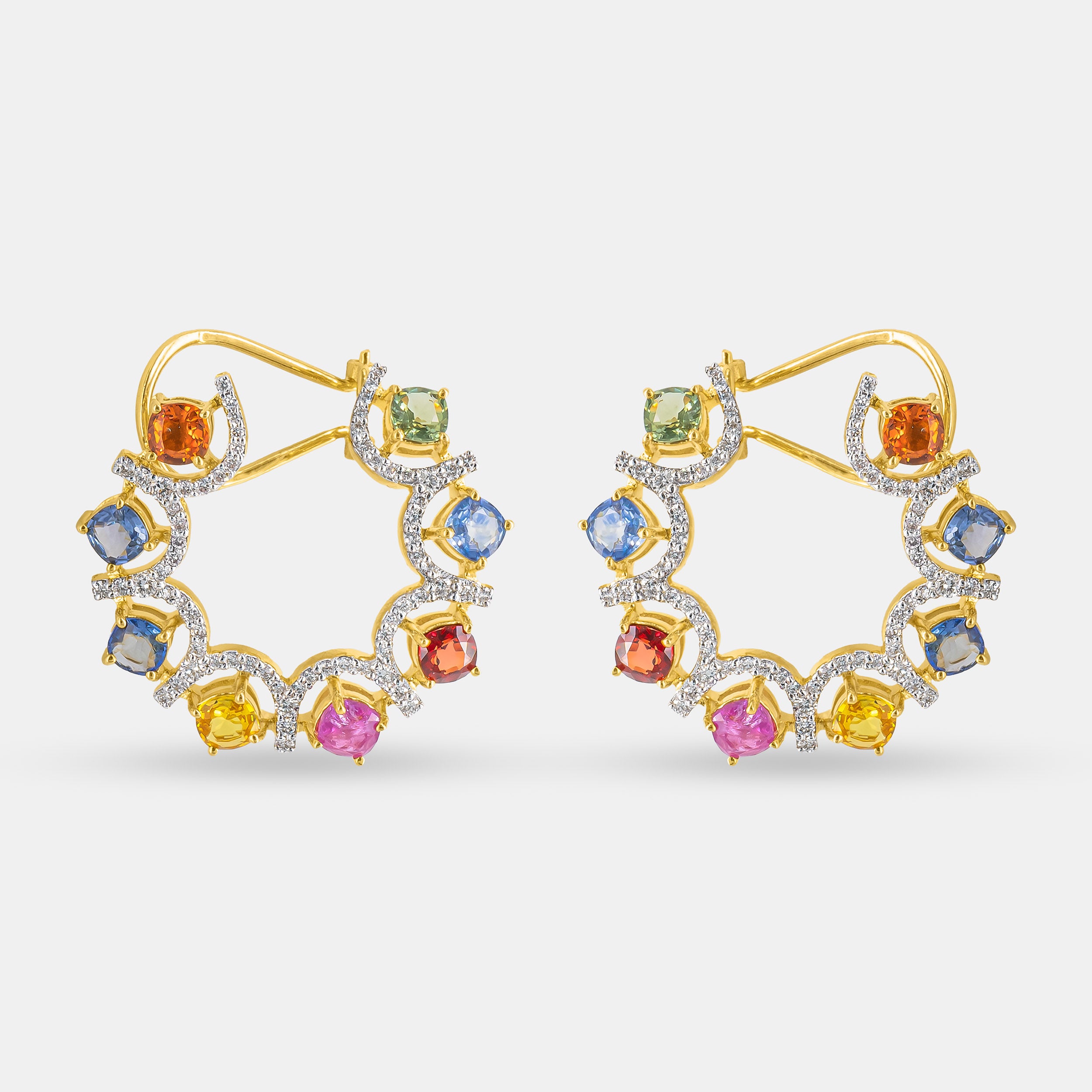 Rainbow Diamond Hoops Earrings 9K Yellow Gold