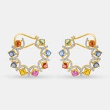 Rainbow Diamond Hoops Earrings 14K White Gold