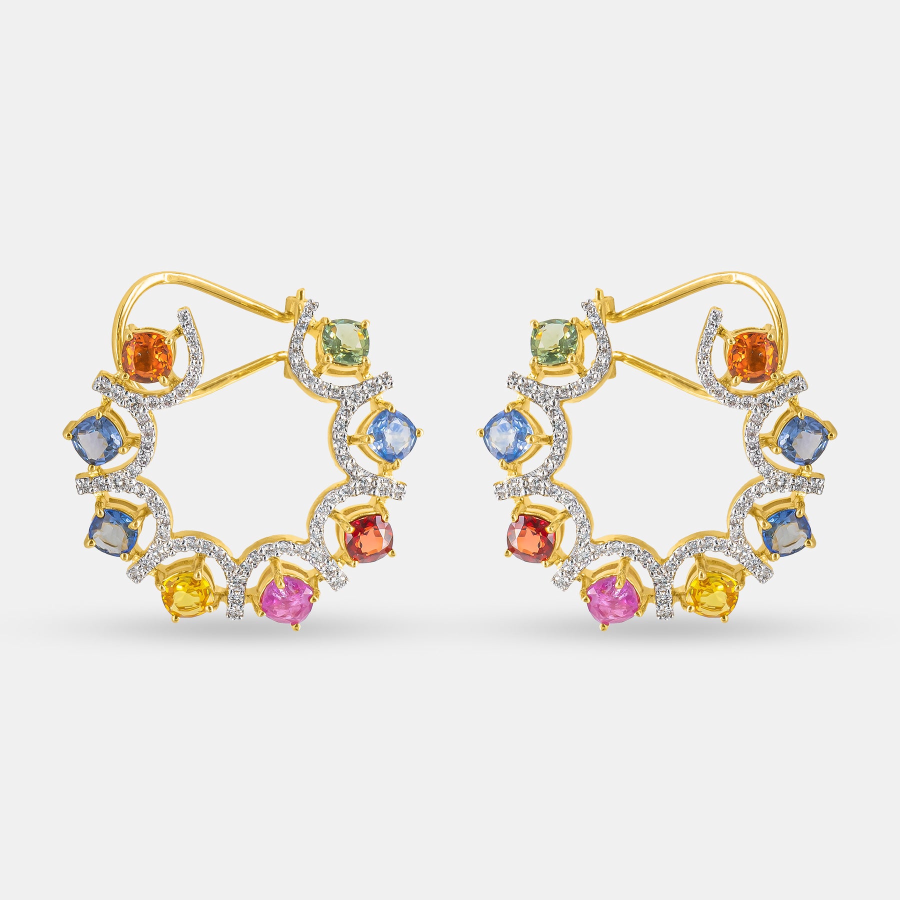 Rainbow Diamond Hoops Earrings 9K White Gold