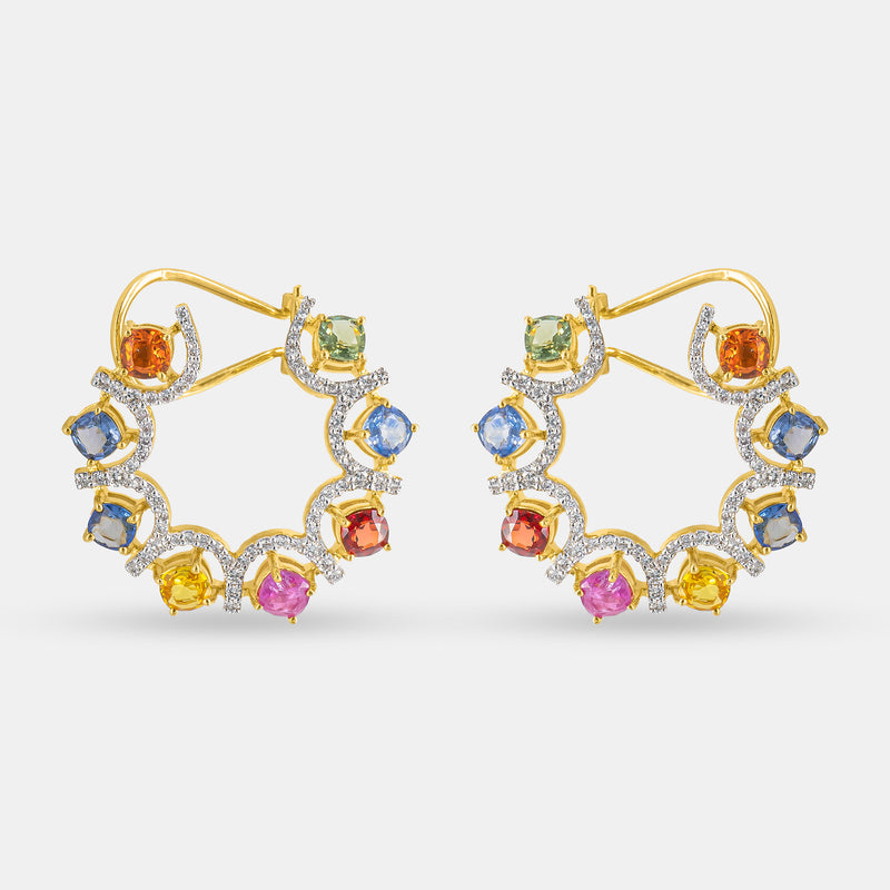 Rainbow Diamond Hoops Earrings 14K White Gold